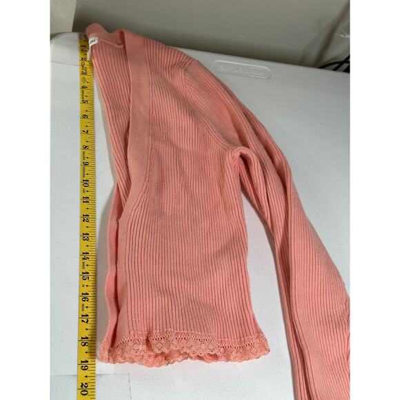 For Love & Lemons Sweater Womens Medium Nina Cardigan Peach Knit Lace Feminine - Picture 11 of 11